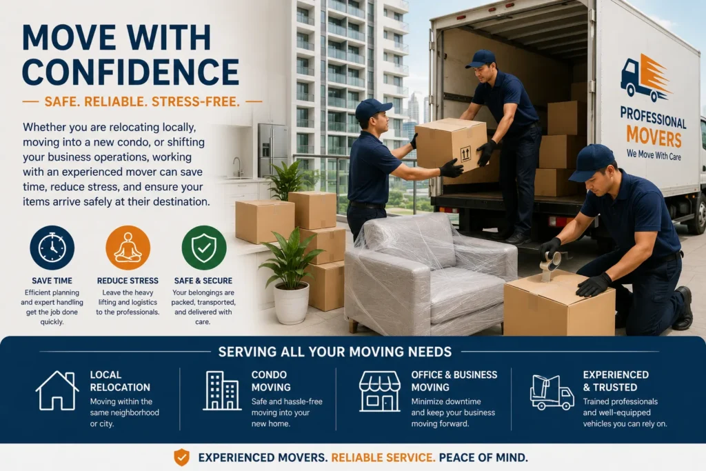 This infographic highlights the expertise of professional moving staff in handling delicate and valuable household items. It showcases safe packing methods