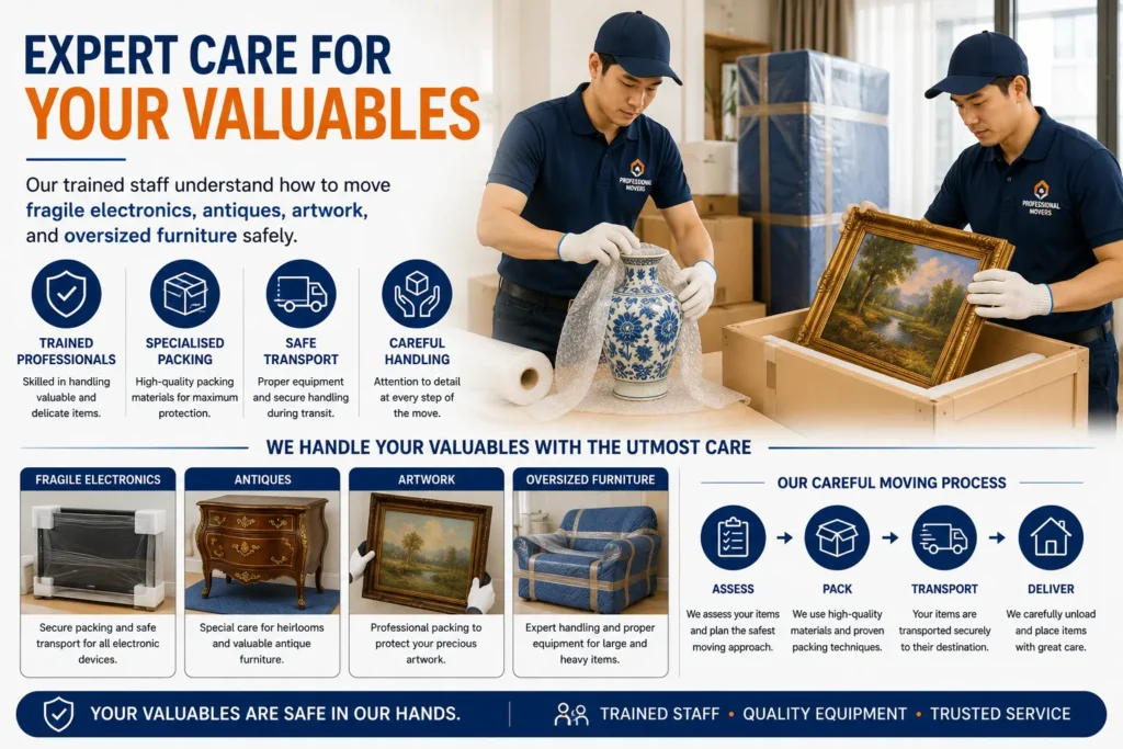 This featured image showcases a professional moving team carefully packing, loading, and transporting household belongings during a residential relocation in Singapore
